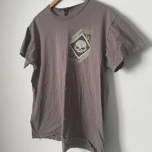 Harvley Davidson Cotton T Shirt Gray Skull Logo Muskegon, MI Hot Rod Men's Large - Picture 3 of 9